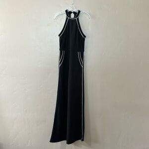 Lulus Black With White Piping Wide Leg Jumpsuit, Size M